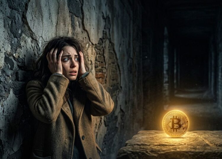 persona asustada con bitcoin brillante