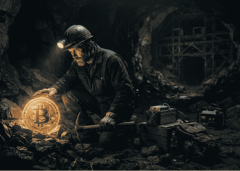 un minero encontrando un tesoro: BTC.