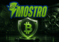 Logo de Mostro y un escudo con el logo de bitcoin.