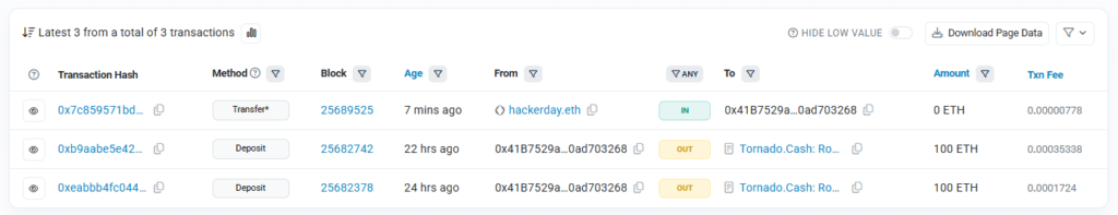 Movimientos de la dirección de Ethereum que CertiK sostiene que ha utilizado el atacante de Coldcard.