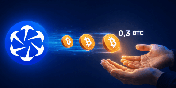 Bitcoin salen desde el logo de OCEAN hacia unas manos que esperan recibirlos.