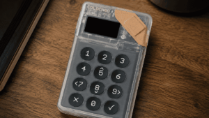 Wallet Coldcard con un parche de emergencia.