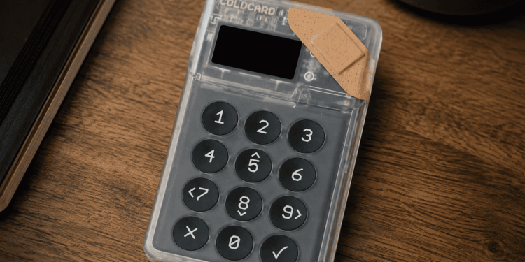Wallet Coldcard con un parche de emergencia.