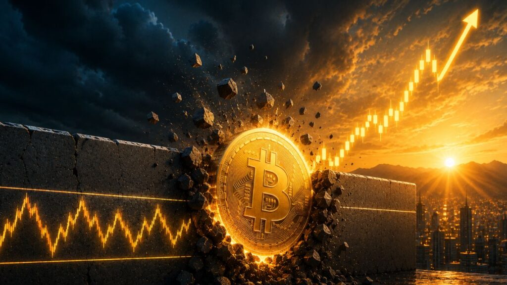 moneda de bitcoin rompiendo resistencia