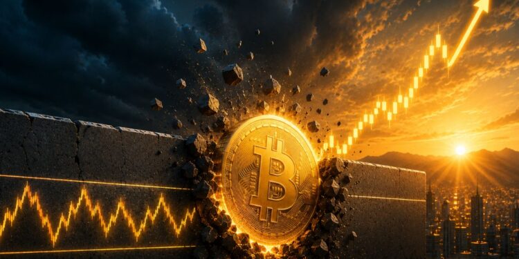 moneda de bitcoin rompiendo resistencia