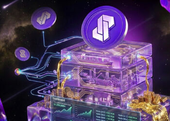 Tokens 8Lends conectados con nodos a bloques de proyectos on-chain de economía real, generando ganancias. En la parte inferior un dashboard mostrando las ganancias.