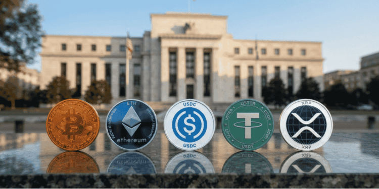 Un banco y las principales criptomonedas.