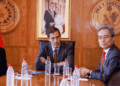 El ministro de Industria y Comercio, Marco Riquelme, acompañado del viceministro de Rediex, Eduardo Gustale, recibió al embajador de la República de China (Taiwán), Iván Lee.