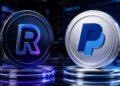 Una moneda física con el logo de Revolut junto a otra de PayPal USD