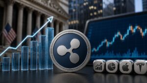 Moneda de Ripple y gráficos de crecimiento financiero.