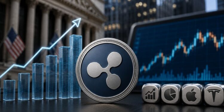 Moneda de Ripple y gráficos de crecimiento financiero.