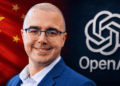 Primer plano: Rob Hamilton. Fondo: bandera de China y logo de OpenAI.