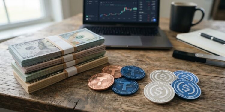 Stablecoins USDT y USDC con dólares en efectivo.