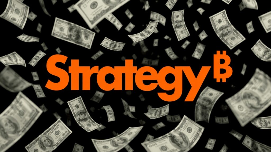 Una "lluvia de dólares" sobre el logo de Strategy.