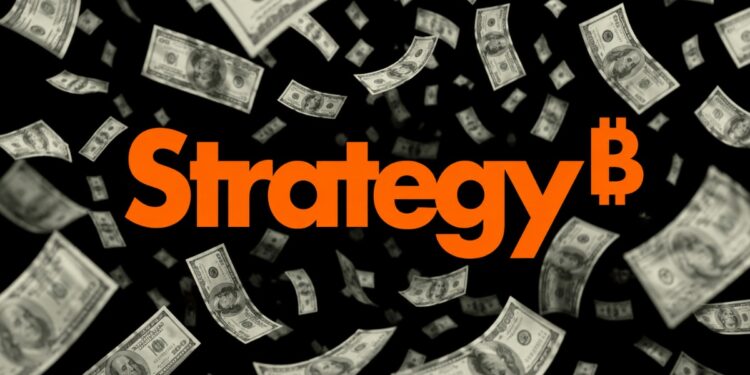 Una "lluvia de dólares" sobre el logo de Strategy.