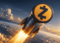 Un cohete con el logo de zcash subiendo.