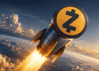 Un cohete con el logo de zcash subiendo.