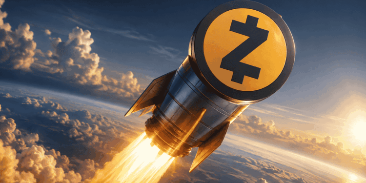 Un cohete con el logo de zcash subiendo.