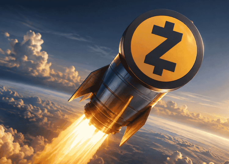 Un cohete con el logo de zcash subiendo.