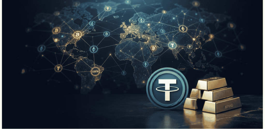 Logo de Tether, unos lingotes de oro.