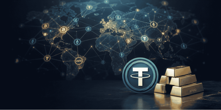 Logo de Tether, unos lingotes de oro.