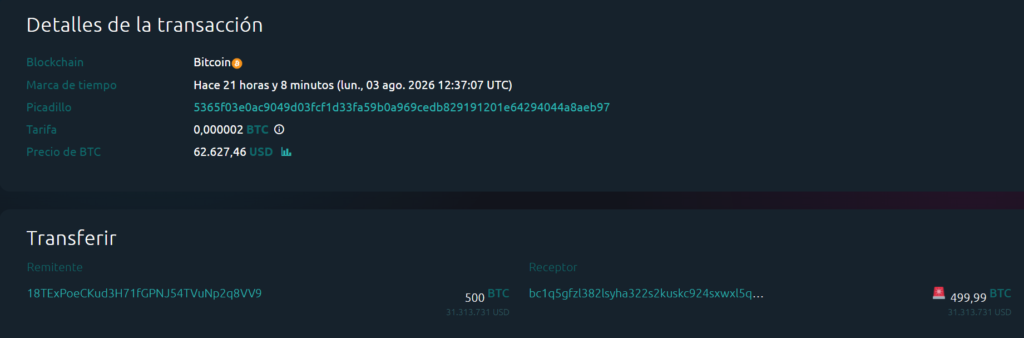 transacción 500 BTC.