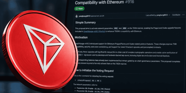 Moneda física de Tron y repositorio de Github con la propuesta que se vota.