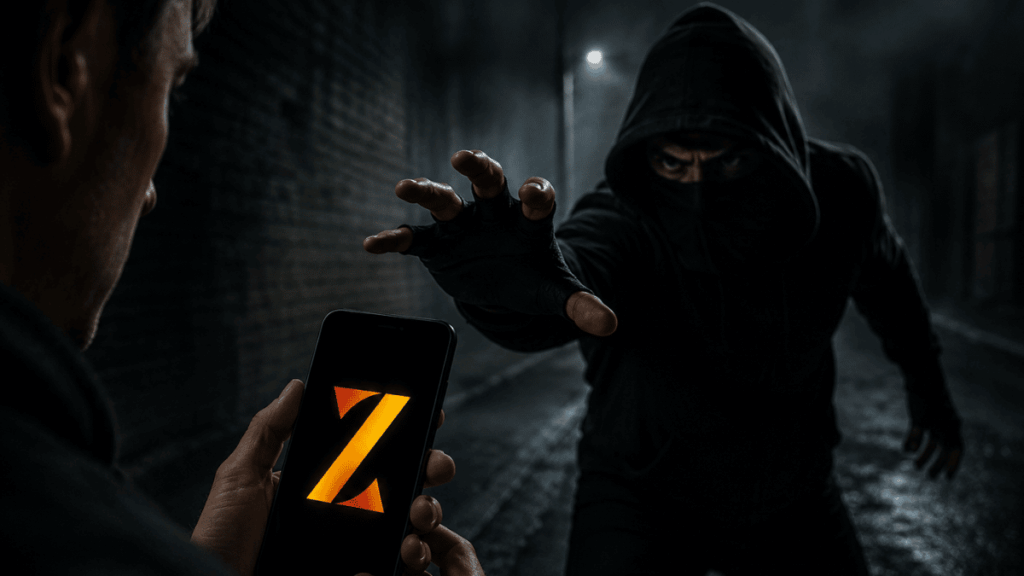 Atacante queriendo robarle a alguien con un teléfono con el logo de la wallet.