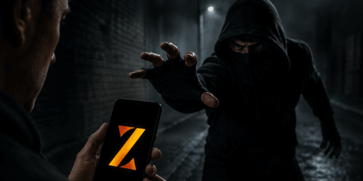 Atacante queriendo robarle a alguien con un teléfono con el logo de la wallet.