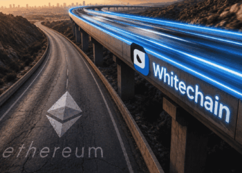 2 autopistas paralelas. Una con el logo de Ethereum, otra con el logo de Whitechain.