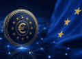 Logo del euro digital, bandera de la unión europea.