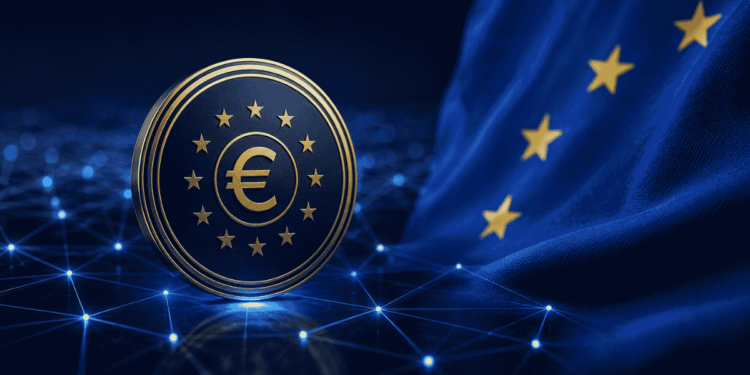 Logo del euro digital, bandera de la unión europea.