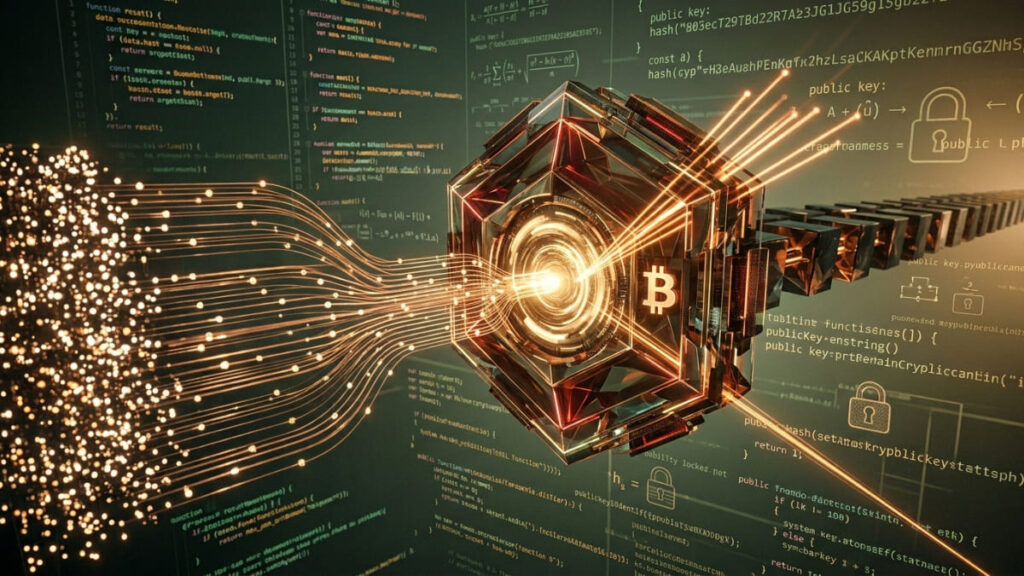 La cadena de bloques Bitcoin procesando información.