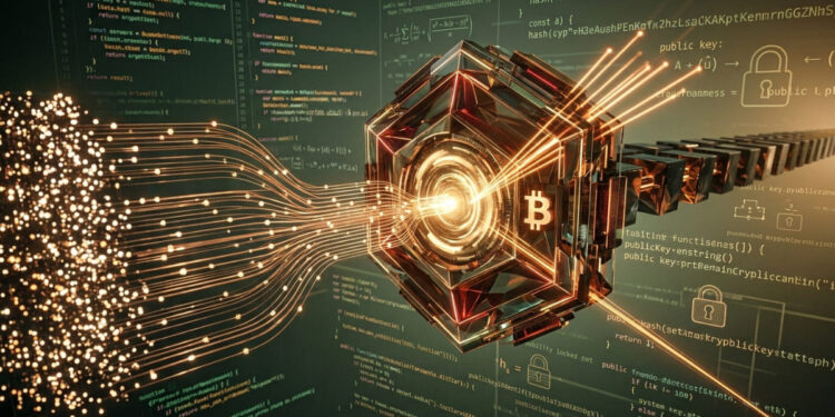 La cadena de bloques Bitcoin procesando información.