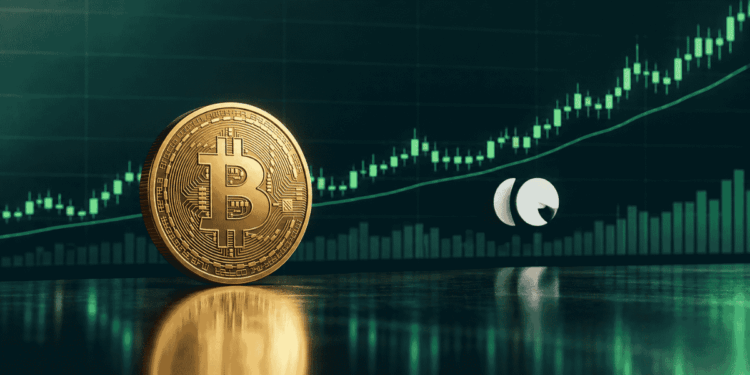 Gráficos verdes y logo de BTC y de Cryptoquant.