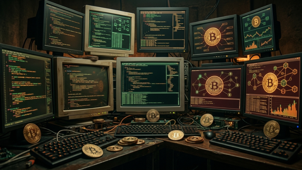 Computadoras con sistemas de programación de Bitcoin.