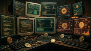 Computadoras con sistemas de programación de Bitcoin.