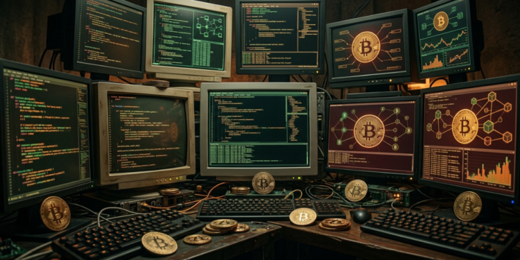 Computadoras con sistemas de programación de Bitcoin.