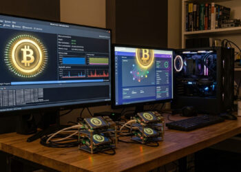 Computadoras corriendo nodos de Bitcoin.