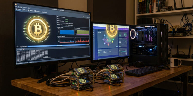 Computadoras corriendo nodos de Bitcoin.