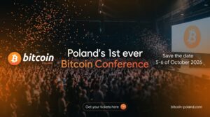 Banner promocional de la primera conferencia de Bitcoin en Polonia, 5-6 de octubre 2026.