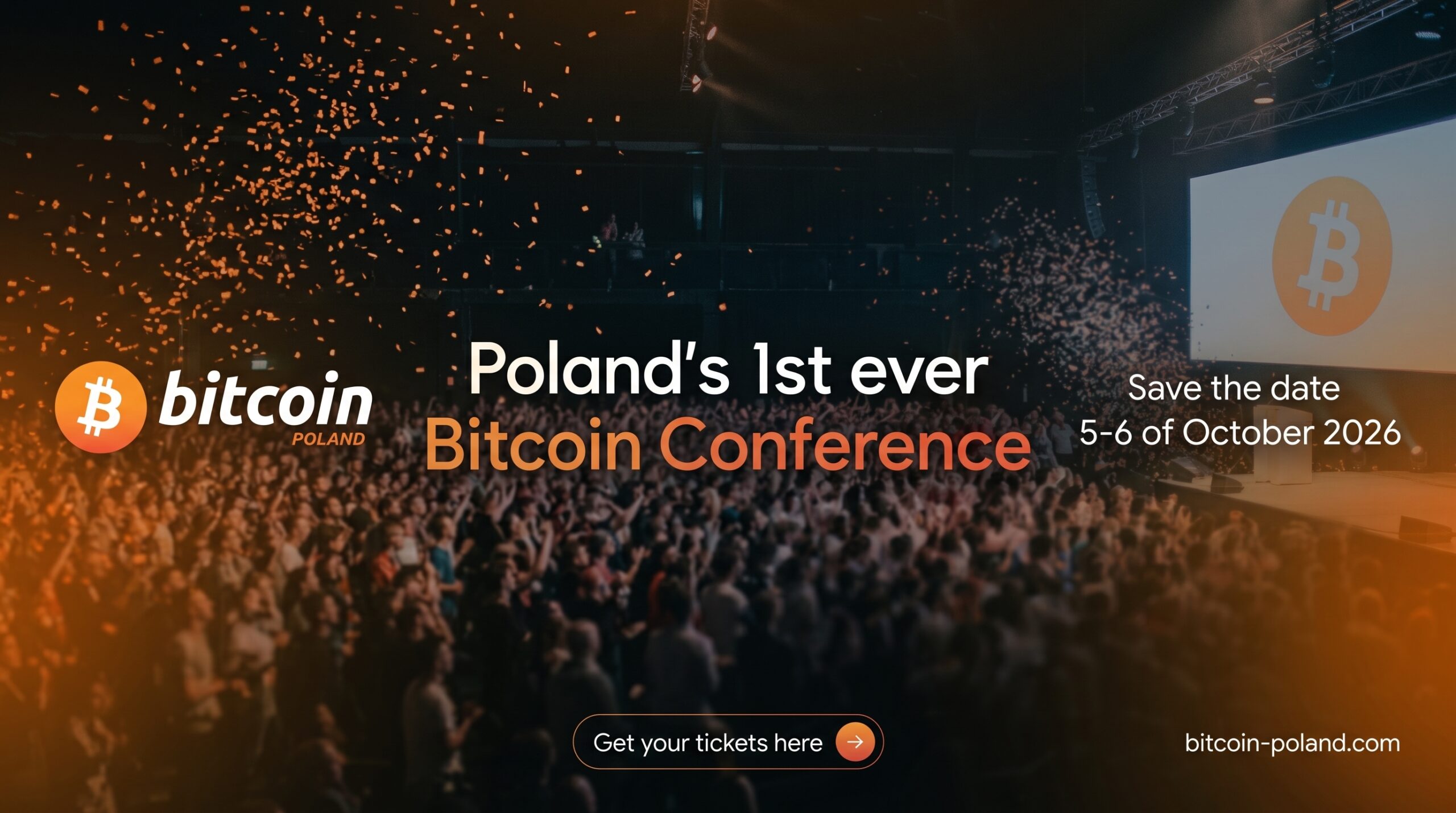 Banner promocional de la primera conferencia de Bitcoin en Polonia, 5-6 de octubre 2026.