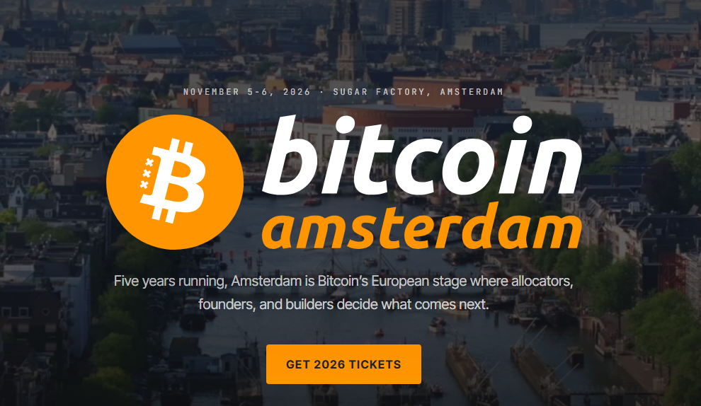 Banner promocional de Bitcoin Amsterdam 2026.