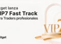 Promocional de Bitget que lanza VIP7 Fast Track para Traders profesionales. Abajo a la derecha un VIP7 en dorado sobre un podio de escalones