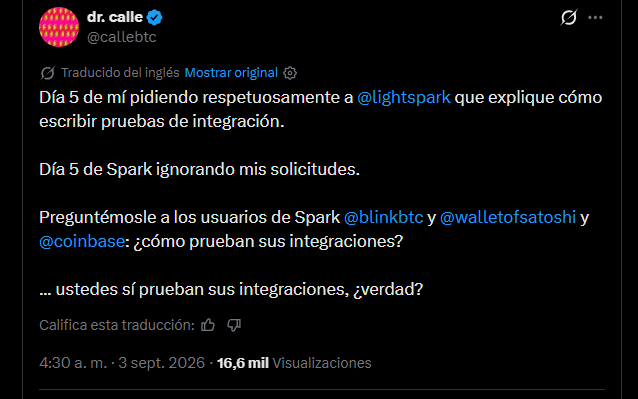 Publicación en X del desarrollador bitcoiner Calle.