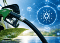 Logo de Cardano, un coche siendo recargado con combustible.