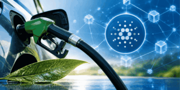 Logo de Cardano, un coche siendo recargado con combustible.