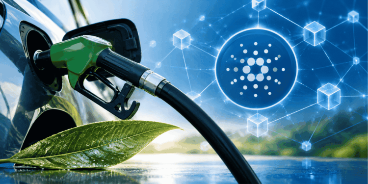 Logo de Cardano, un coche siendo recargado con combustible.