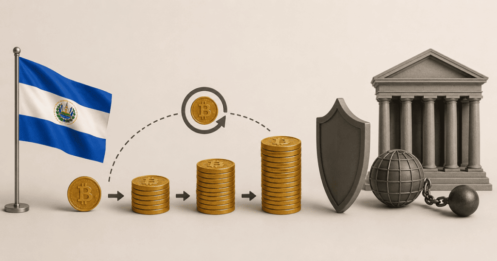 El Salvador acumula bitcoins de forma constante mientras enfrenta presión y restricciones financieras internacionales.