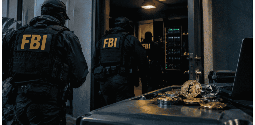 Funcionarios del FBI entrando a la red de estafas.